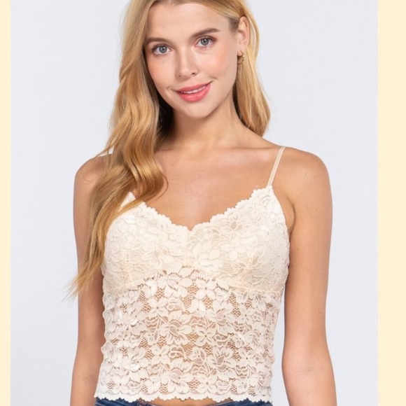 Champagne Floral Lace Camisole ~ Crop Top ~ Bralette - Picture 1 of 8